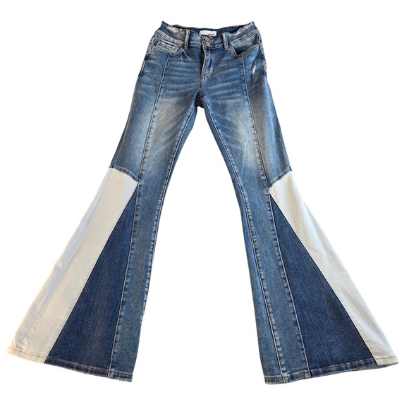 Vervet Denim - Vervet by Flying Monkey Colorblock Flare Jeans High Rise Panel Denim Sz 28 Boho
